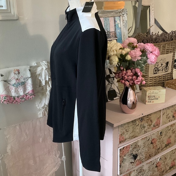 NWT Lauren Ralph Lauren Mock Neck Zip Black & Cream Jacket - Picture 4 of 10